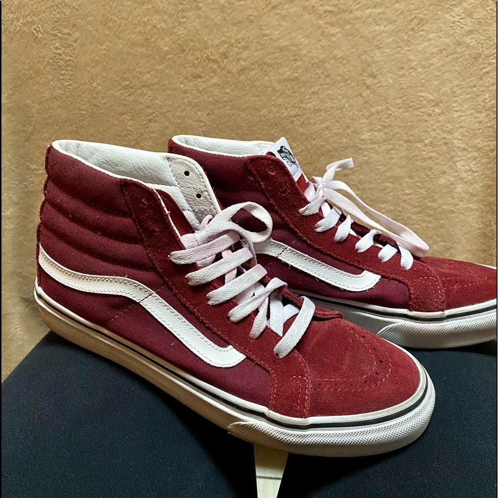 Unisex Vans Sk8 slim hi top wine suede sneakers